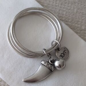 Silver-Tone Horn Charm Bracelet with Disc & Bead